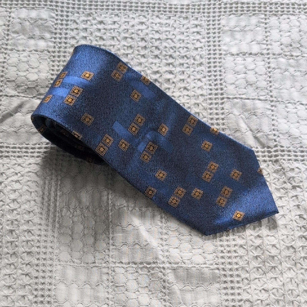 Frank Lloyd Wright Blue and Gold Silk Tie